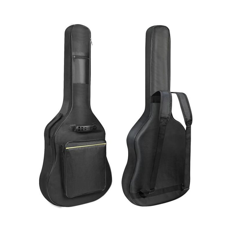 

38-41 Folk Guitar Backpack: Padded, Waterproof, Double Shoulder, Double Pocket, Yellow Trim Gig Bag