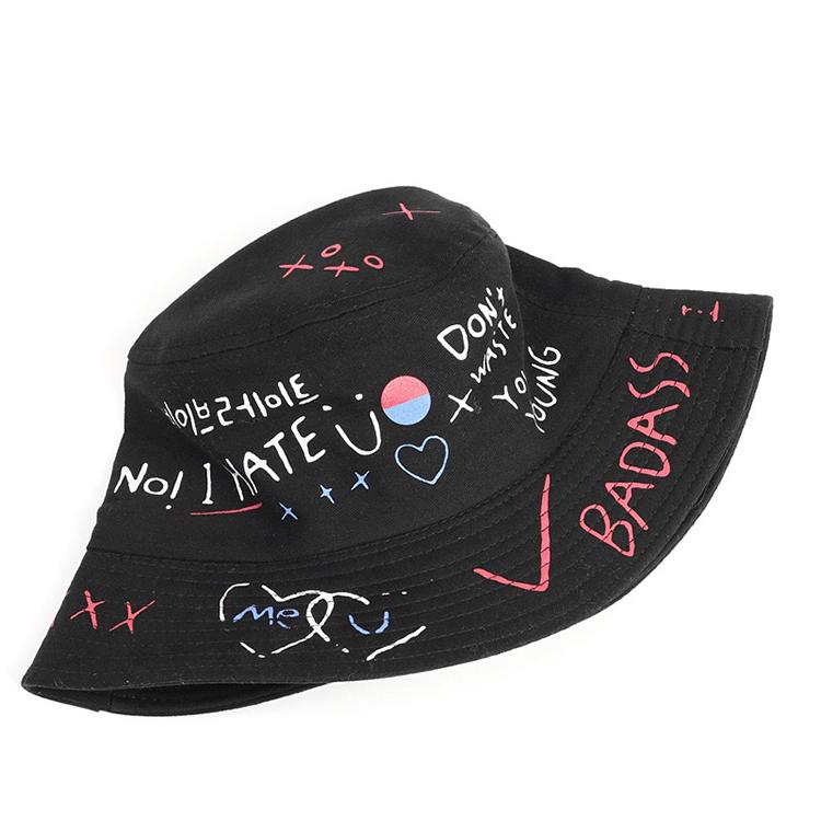 Reversible Graffiti Heart Bucket Hat Small Batch Custom Printed Embroidered Logo Fisherman Hat Stable Supply