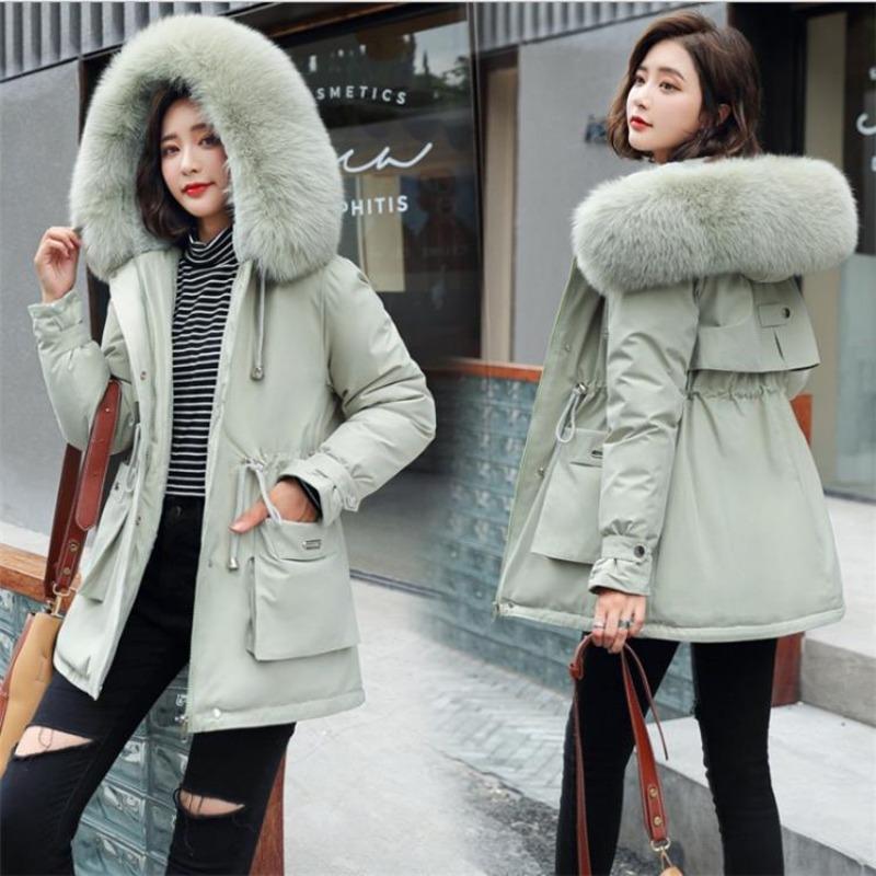 Loose Thick Padded Cotton Coat With Large Fur Collar Pockets For Women