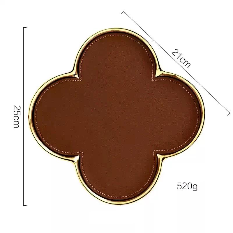 AhunderJiaz Light Luxury Ceramic Leather Storage Tray Desktop Jewelry Clover Display Tray Living Room Home Decoration