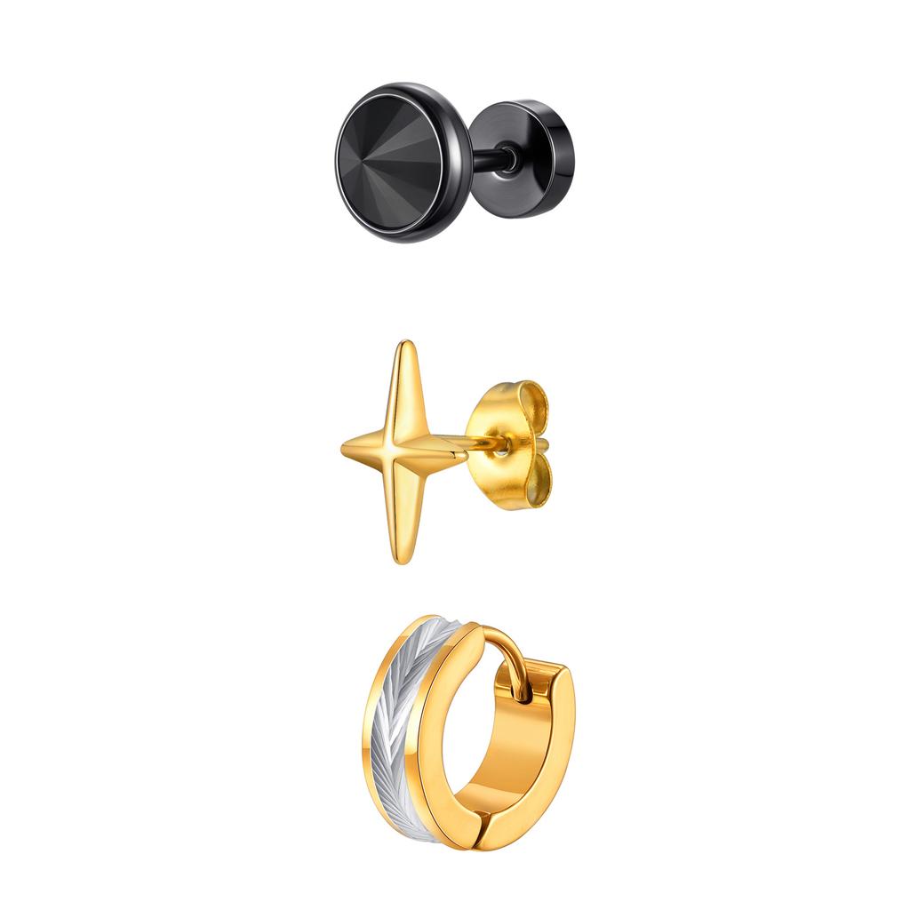 3pcs Black Stainless Steel Stud Earrings for Men,Anti Allergy Blue Crystal Zircon Stud Earrings,Piercing Earring Jewelry Set