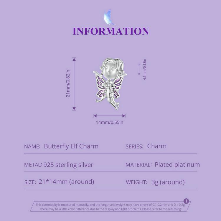WOSTU Mystic Purple Series 925 Sterling Silver Butterfly Charms Elf Pendant Drop Zircon Moon Beads Fit DIY Bracelet Neckalce