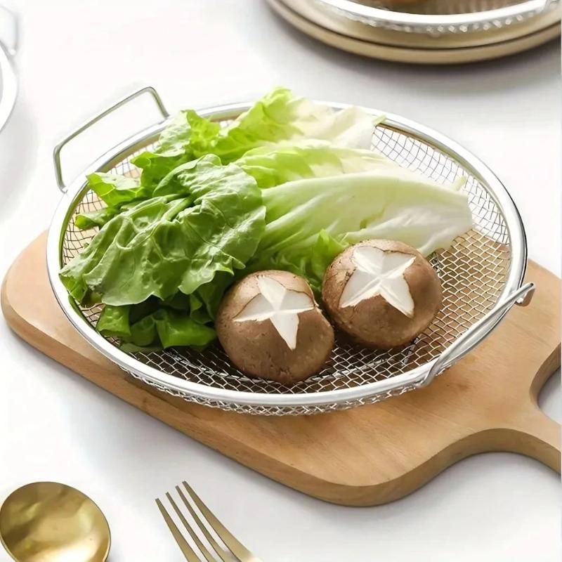 Stainless Steel Cooking Oil Strainer Round Shape Double Handles Reusable Oil Filter Tray Fine Leaking Holes Heat Resistant