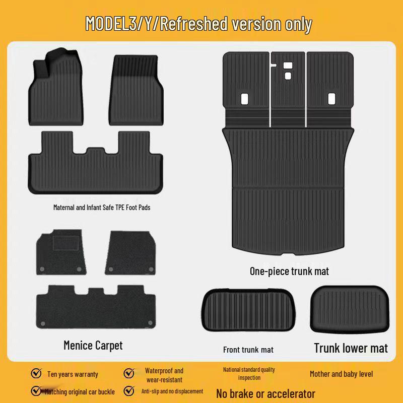 25 Tesla Model 3 (2023) TPE Floor and Trunk Mats - Full Coverage Accessories
