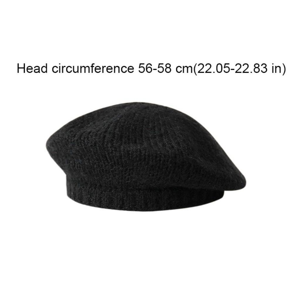Personality Mohair Knitted Beret Hat Solid Color Harajuku Wool Painter Hat Warm Fluffy Knitted Octagonal Cap Streetwear