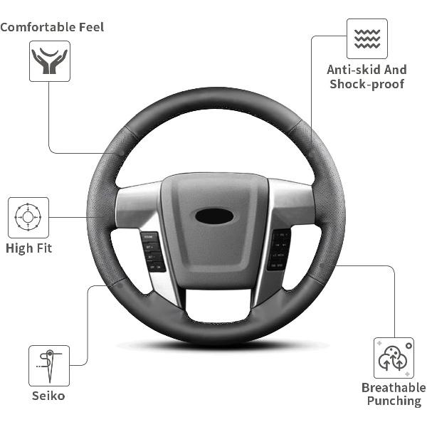Hand Sewn Steering Wheel Cover Microfiber Leather Stitched on Wrap,Fit for Ford 2015 Expedition/2014 F-150 Tremor/2013 F-150/2010 2011 F-150