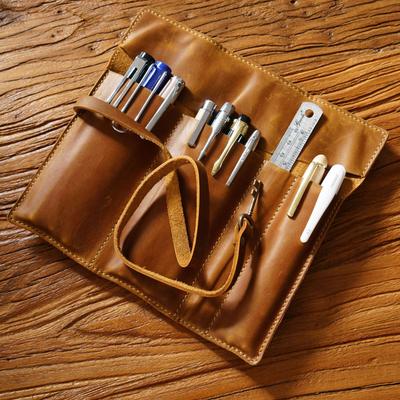 Vintage Vollnarben-Rindsleder Stiftrolle: Multifunktionale literarische Federtasche