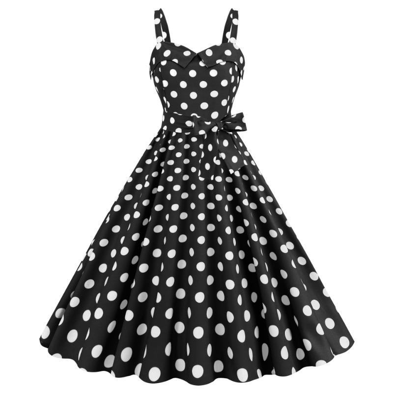 Sexy suspender chest wrap polka dot printed ruffle leaf edge A word big pendulum dress