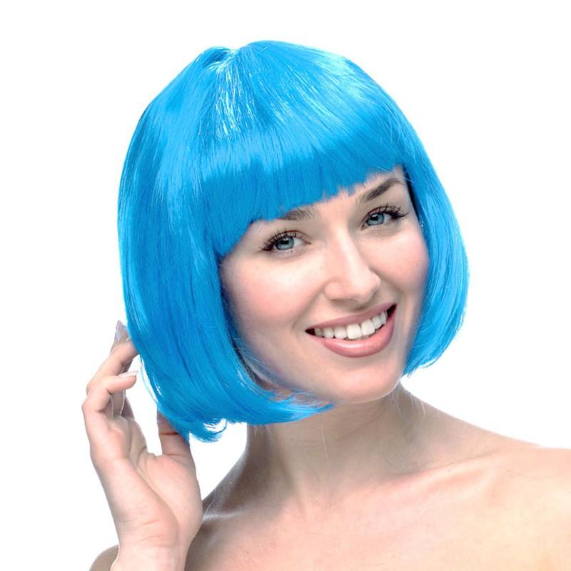 

Женский сексуальный короткий парик из волос BOB с прямой челкой, полный парик для косплея 100g светло-синий
