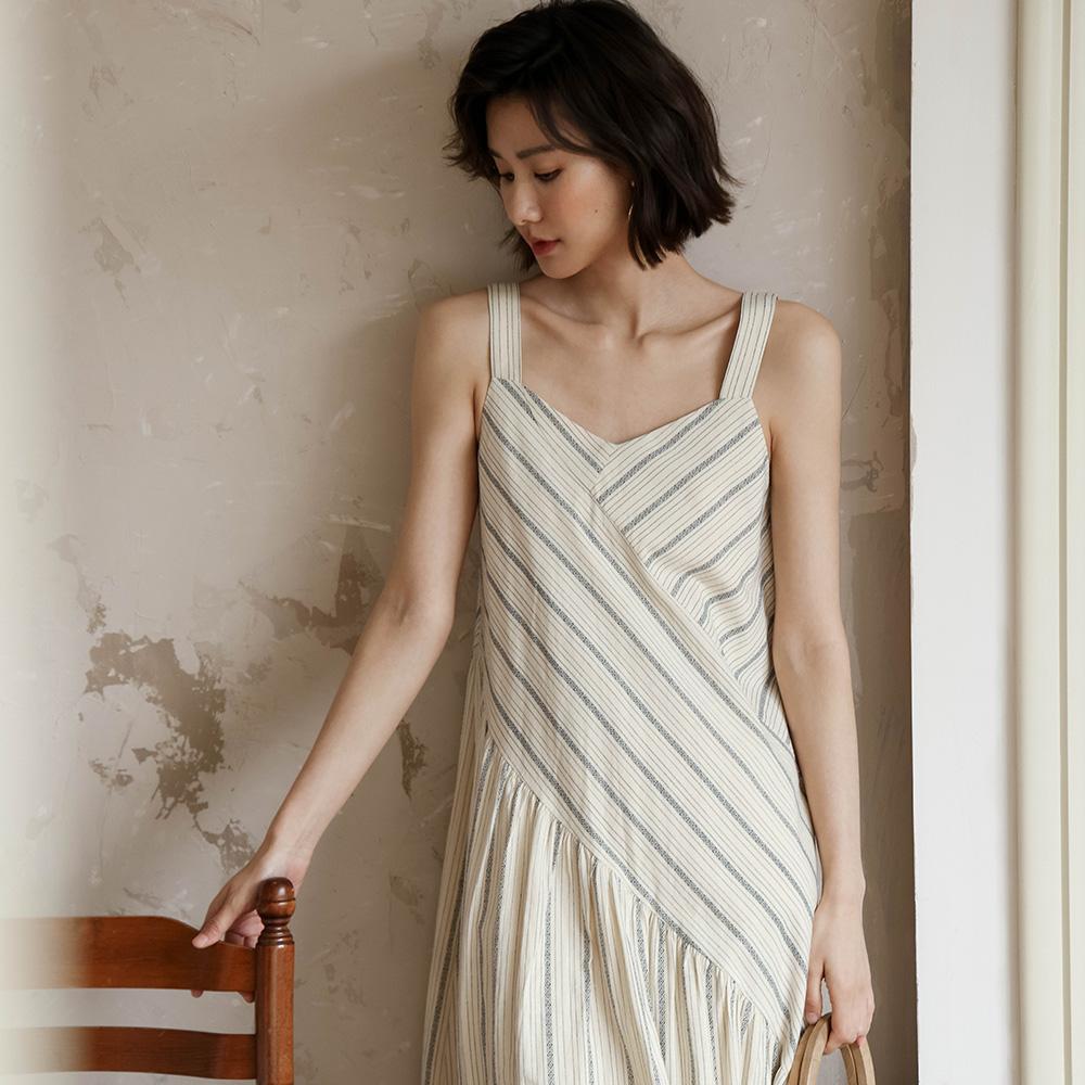 Laengsseon Ls_Splicing Striped Suspender Dress