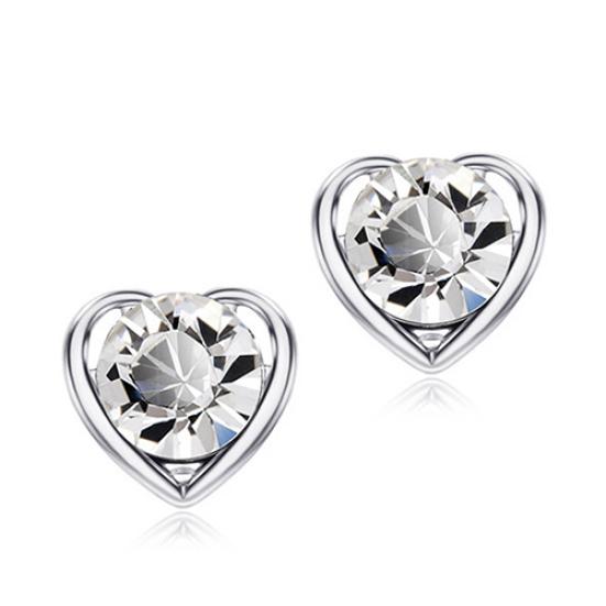 Women's Fashion Jewelry Heart Crystal Pendant Necklace Ear Studs Earrings Set