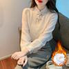Fleece and Thickened Stand-up Collar Long-sleeved Chiffon Shirt for Women's Autumn and Winter with Button-up Inner Layer