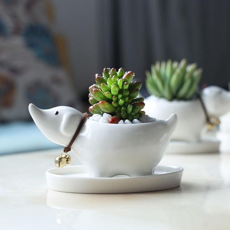 Creative Hand-Painted Succulent Ceramic Flower Pot Simple Modern Balcony Desktop Cartoon Puppy Flower Pot Flower Device