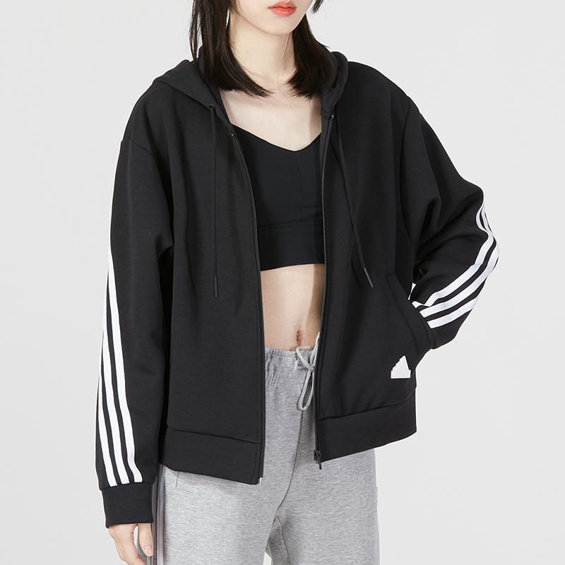 Adidas Dámská bunda Essentials 3-Stripes s kapucí a zipem po celé délce Černá HT4715