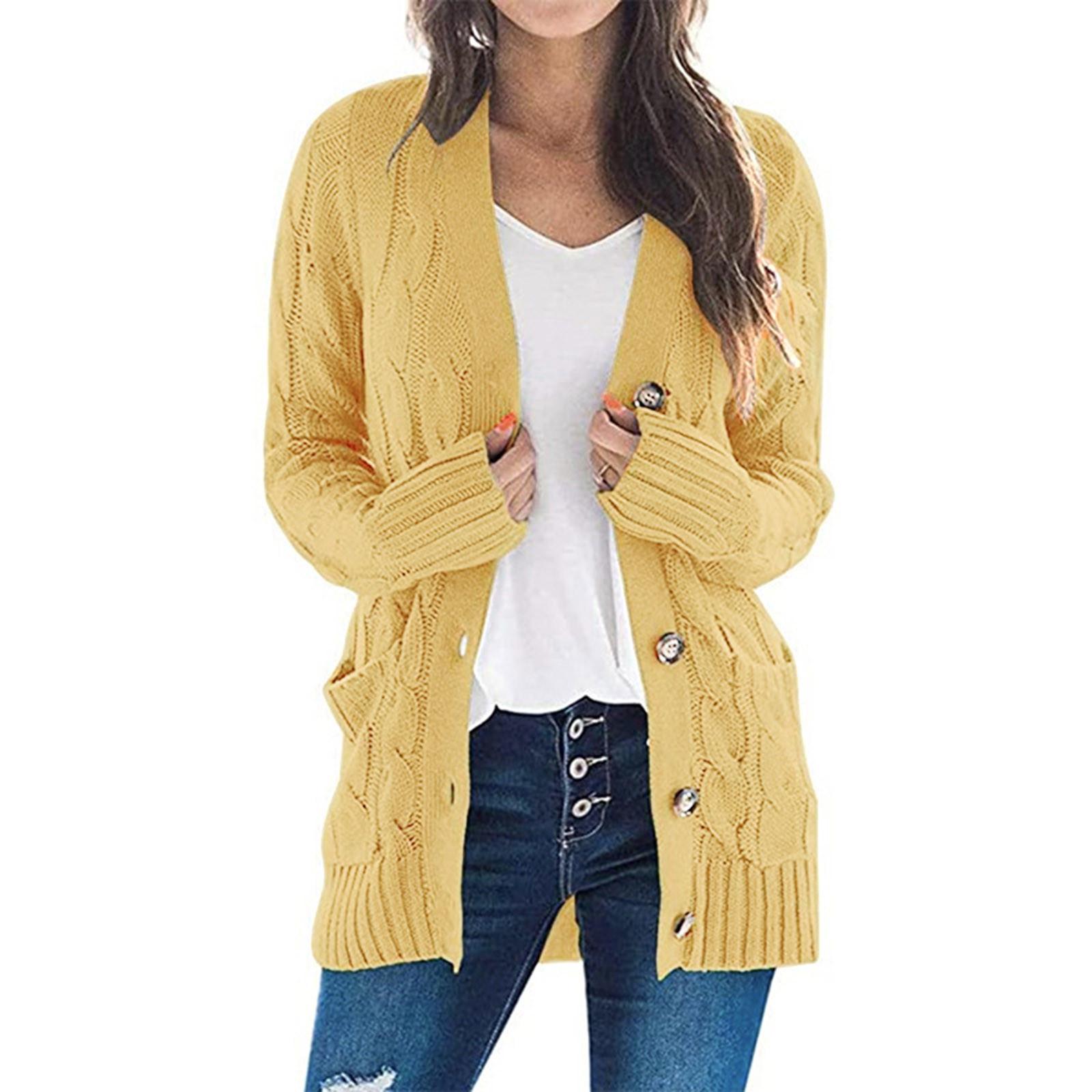 

Womens Boho Patchwork Cardigan Long Sleeve Open Front Knit Sweaters Coat Pockets M