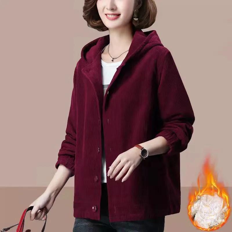 

Куртка из толстого вельвета большого размера с плюшевой подкладкой для женщин, осенне-зимняя, большого размера, свободного кроя, теплая, хлопковая XXXXXL красный