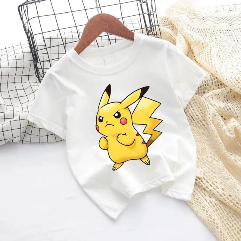 Pokemon Pikachu Cartoon Boys Girls T-shirt Short-sleeved Cotton O-neck T-shirt Casual Clothes Oversized Kids/Adult Tops