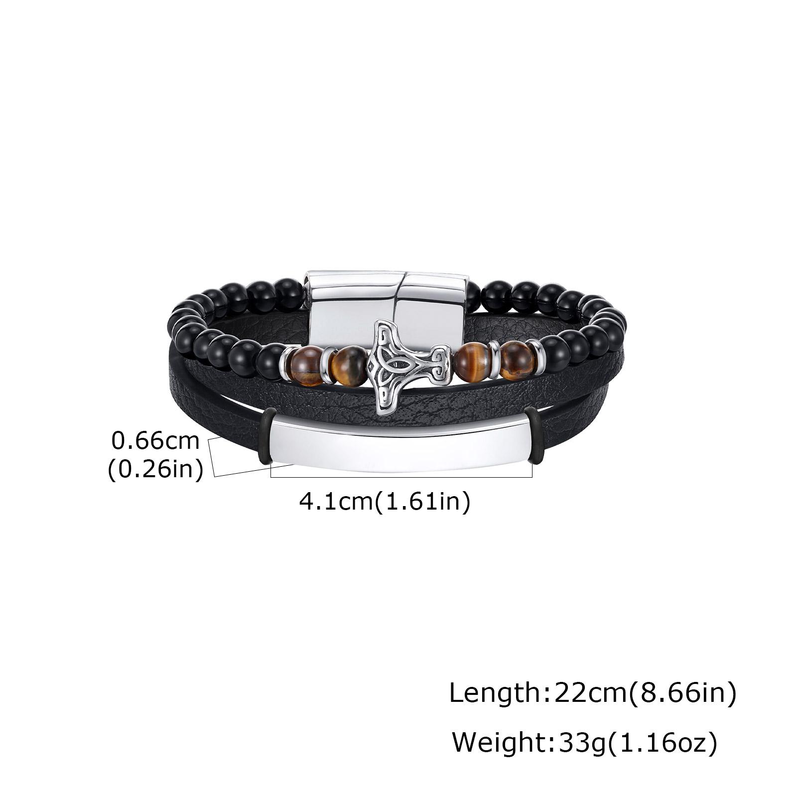 

Norse Viking Natural Tiger Eye Stone Three Layer Bracelet for Men, Black Leather Rope Wristband Bangle, Vintage Jewelry Gift чорний