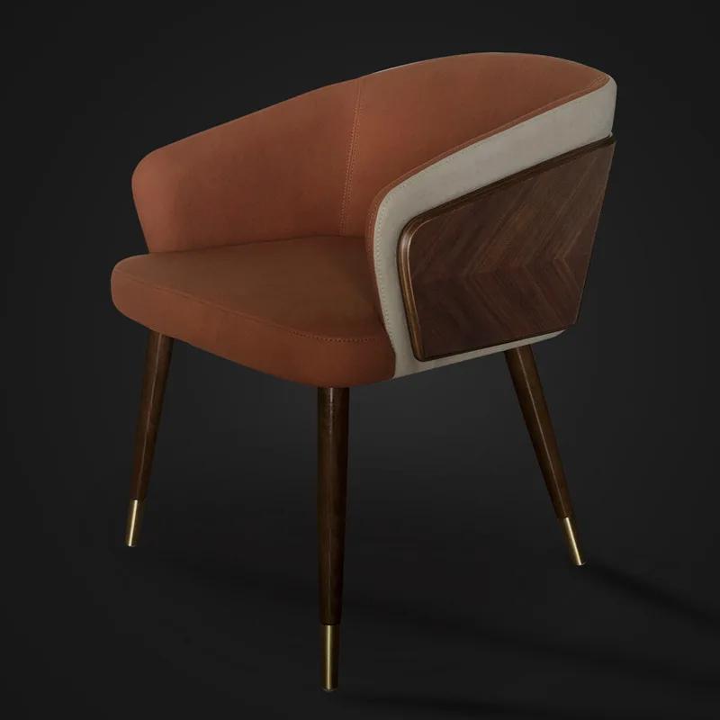 Modern Leisure Dining Chairs Simple Creative Ins Home Furniture Nordic Restaurant Solid Wood Chair Leather Art Backrest Stool
