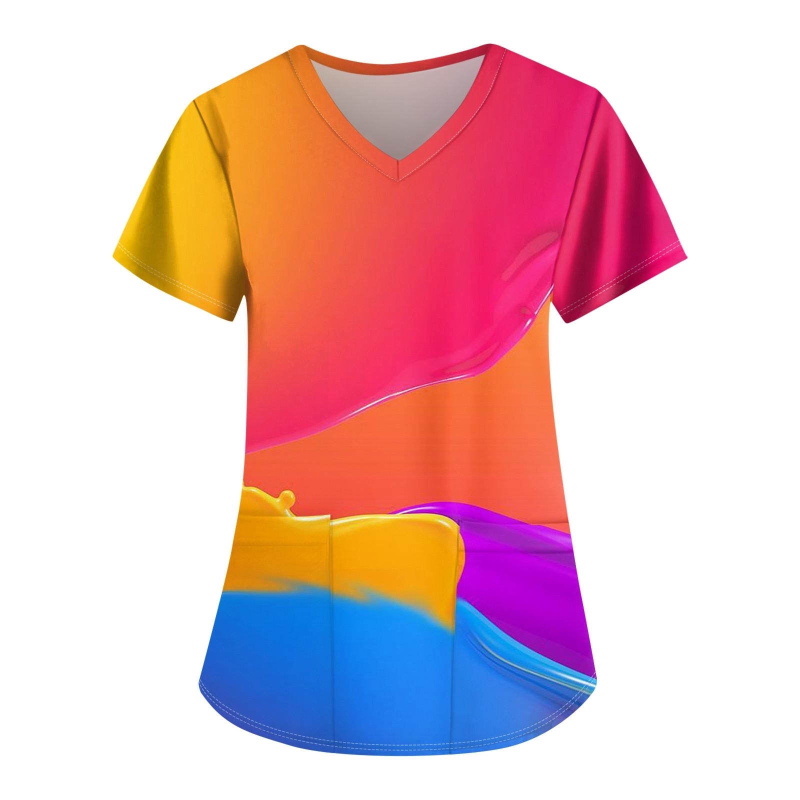 

Женские топы с короткими рукавами и v-образным вырезом с принтом, рабочая блузка с карманами S киноварь