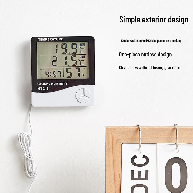 HTC-2 Indoor/Outdoor Thermohygrometer Alarm Clock with Dual Temperature Display and Probe