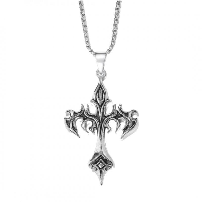 Flame Retro Cross Stainless Steel Pendant Necklace for Men
