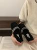 Französische Mary Jane Schuhe aus Samt mit Strasssteinen und flachem Boden für Damen, Herbst und Winter 2025, neue flauschige Einzel-Schuhe mit leichtem Ausschnitt, Damenschuhe