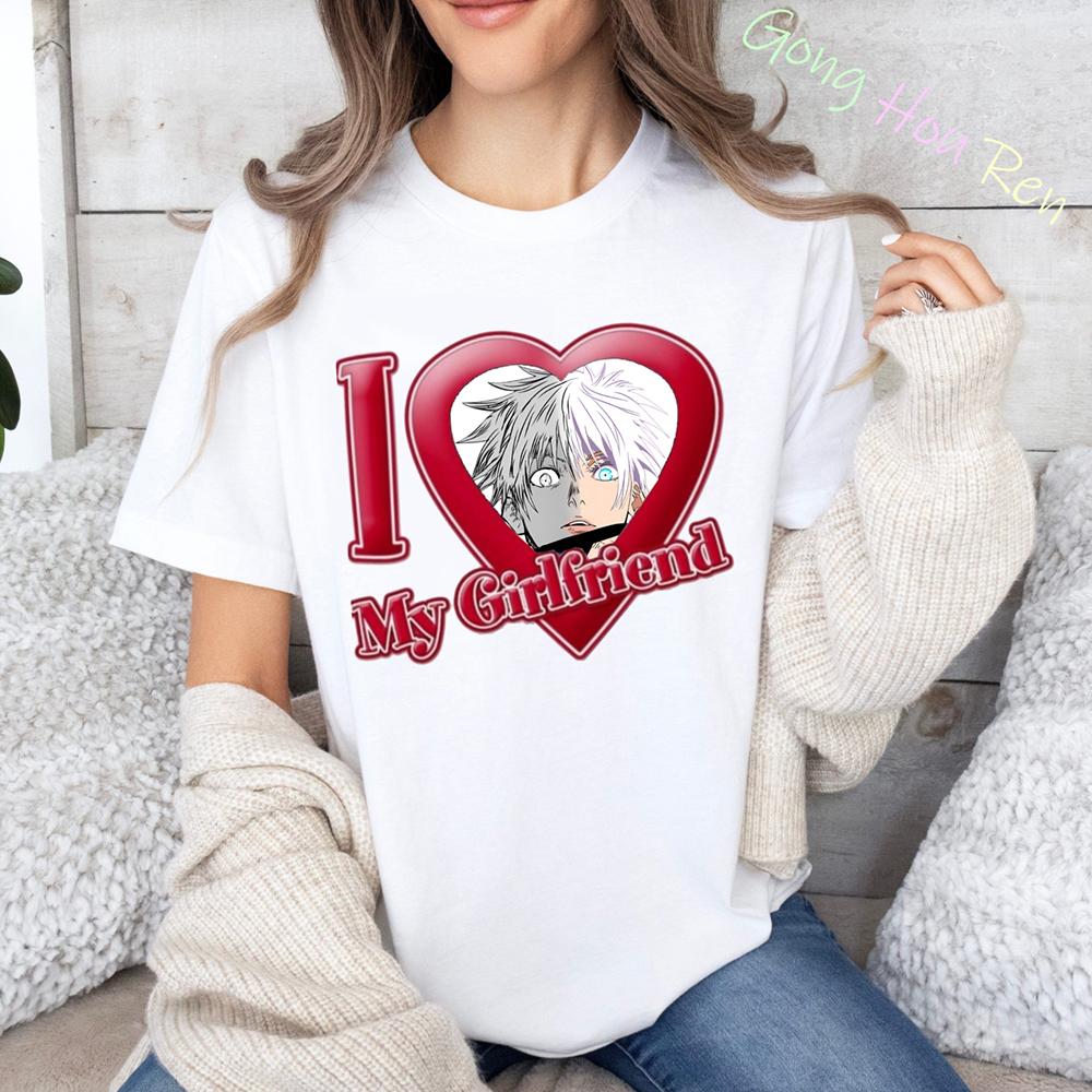 

Футболка с принтом «Я люблю моего парня Годжо Сатору», аниме «Магическая битва», женская модная повседневная летняя футболка с коротким рукавом 4XL