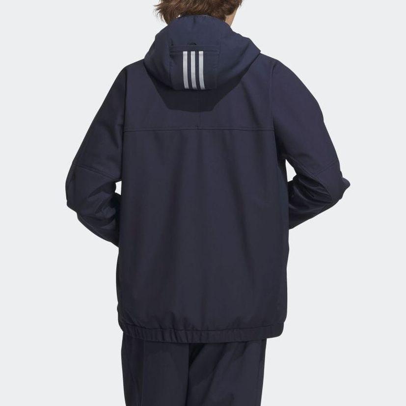 Adidas Solid Color Logo Print Zip-Up Hooded Jacket Men Outerwear Navy-Blue IK7348