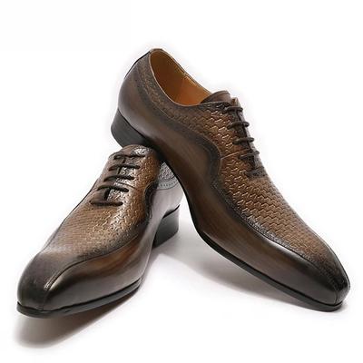 Trendy Men's Summer Shoes British Style Retro Business Dress Office Oxfords Exquisite Carved Leather Lace-Up Upper