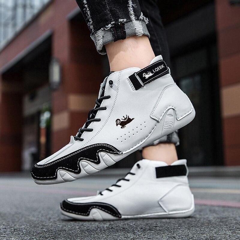 Men's Ankle Boots Winter 2025 Men High Top Sneakers Outdoor Lace-Up Casual Leather Shoes Fashion Loafers Luxury Motorcycle Boots