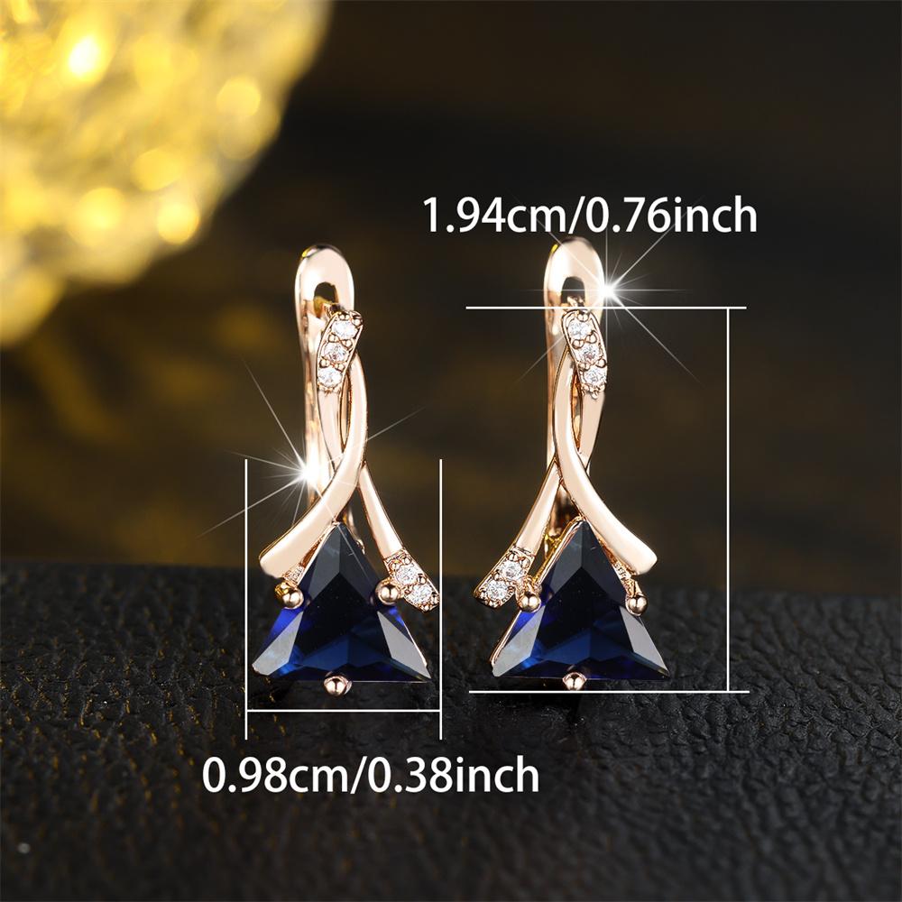 Geometric Triangle Stone Blue Zircon Hoop Earrings For Women Vintage Gold Color Ear Buckle Wedding Jewelry Valentine's Day Gifts