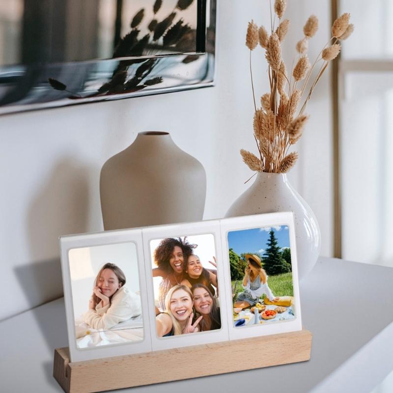 Multifunctional Acrylic Photo Frame With LED Night Light For 3inch Camera Photos Display Home Office Decorations