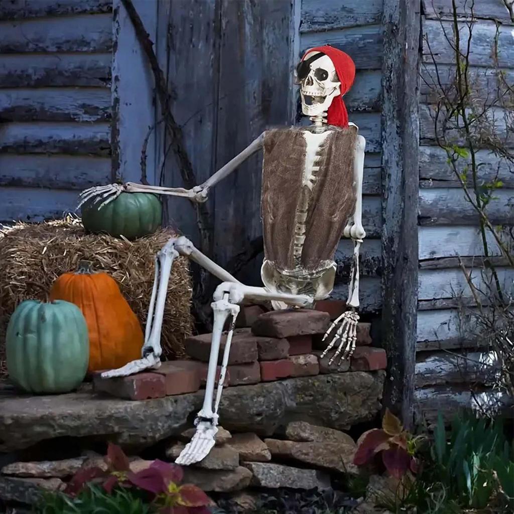 Halloween Skelett Rörligt Halloween Piratskelett Spöklik Dekoration för Trädgård Gård Spökhus Fest Veranda Skolfoto
