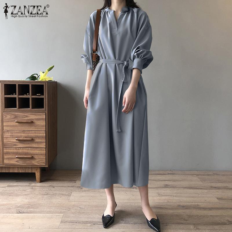 

ZANZEA Лето Свободный Повседневный V-образный вырез с длинным рукавом Женское платье