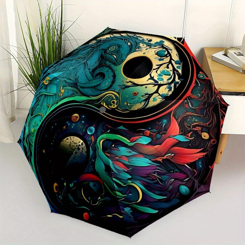 1pc YinYang Creatures Automatic Open/Close Umbrella with Windproof, Functional Design, 8-Rib Sturdy Canopy