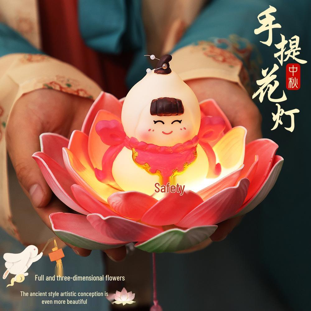 New Year's Lantern Festival Handheld Glowing Lotus Lantern - Chinese Style for Kids