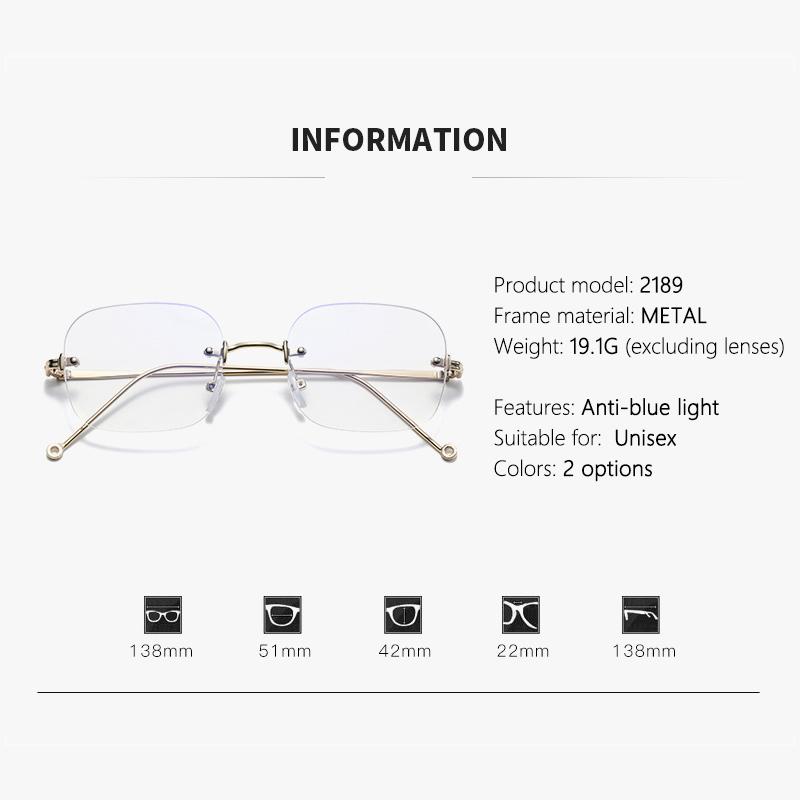 New Model Of Frameless Ladies' Anti-blue Light Fashionable Retro Style Nearsighted Glasses 2189
