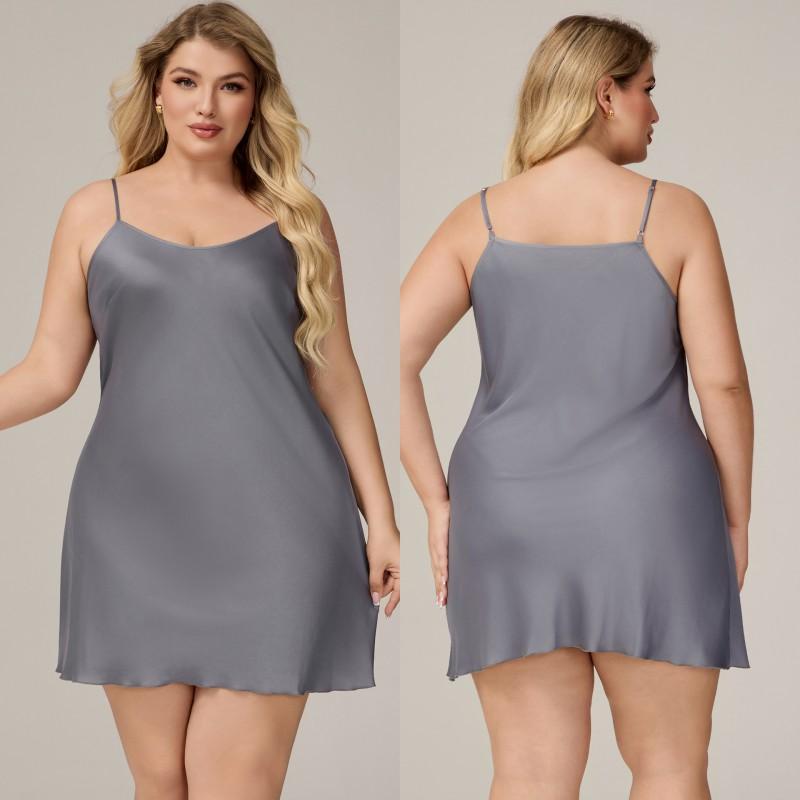 Womens Satin Chiffon Sleep Dress Plus Size V-Neck Sleeveless Nightgown Home Lounge Comfort