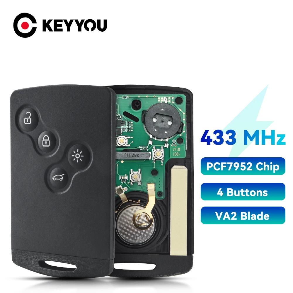 KEYYOU 433MHz PCF7952 Chip 4 Tasten Auto Fernbedienung Schlüsselkarte Für Renault Megane III Laguna III Koleos CLIO Smart Card 2008-2011