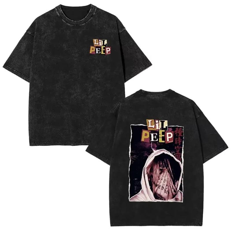 Wyprane Vintage Raper Lil Peep Koszulki z Dwustronnym Nadrukiem Unisex Moda Damska Hip Hop Oversize Krótki Rękaw Koszulka Streetwear