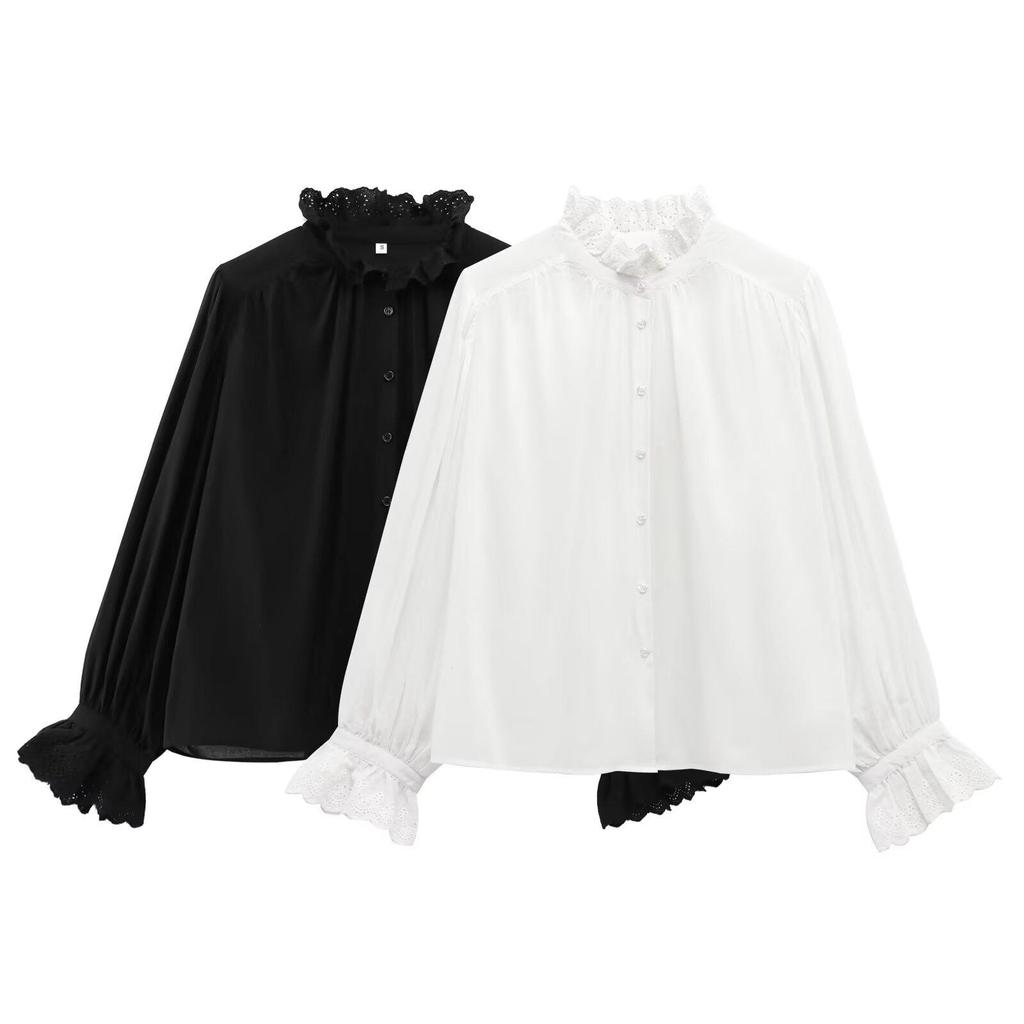 Women's 2025 Spring/Summer European & American Fashion Breathable Embroidered Single-Breasted Top Shirt