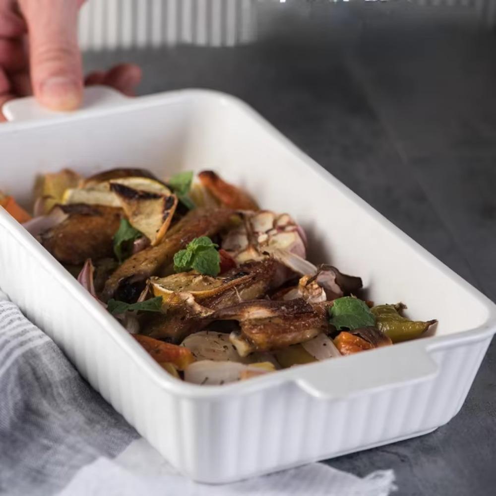 Stripe Pattern Ceramic Baking Tray Rectangular Lasagna Pan Cooking Utensils Baking Dish  Oven