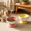 Universal Ceramic Elevated Cat Bowl Anti-Vomiting Cute Raised Pet Feeder Large Caliber Slanted Pet Food Water Bowl Wet Dry Food