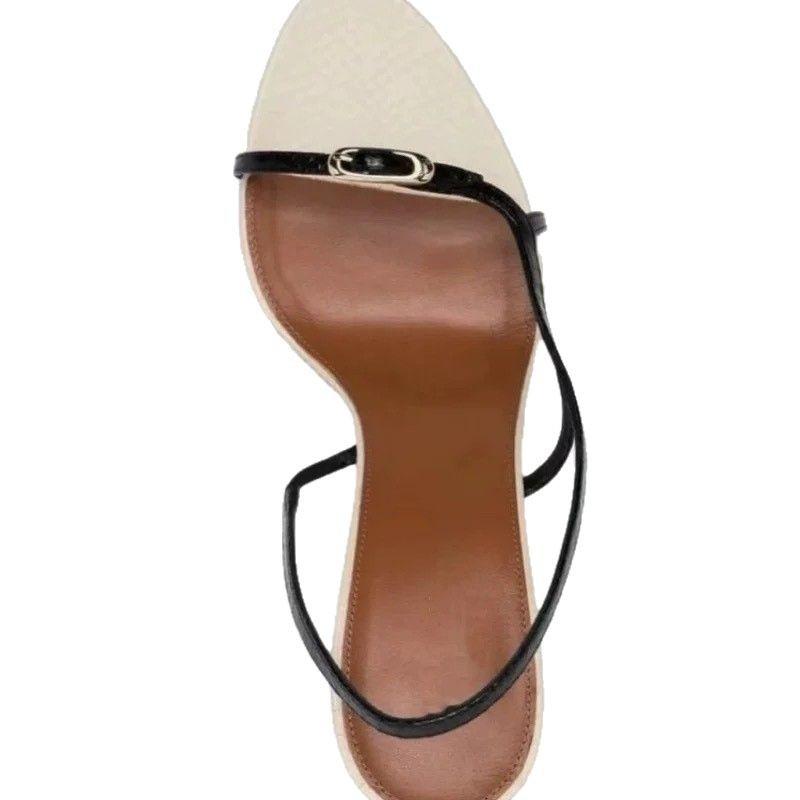 Spot! European and American Simple Temperament with Open-toed High Heels 2025 Summer One-pedal Color Matching Strap Sandals