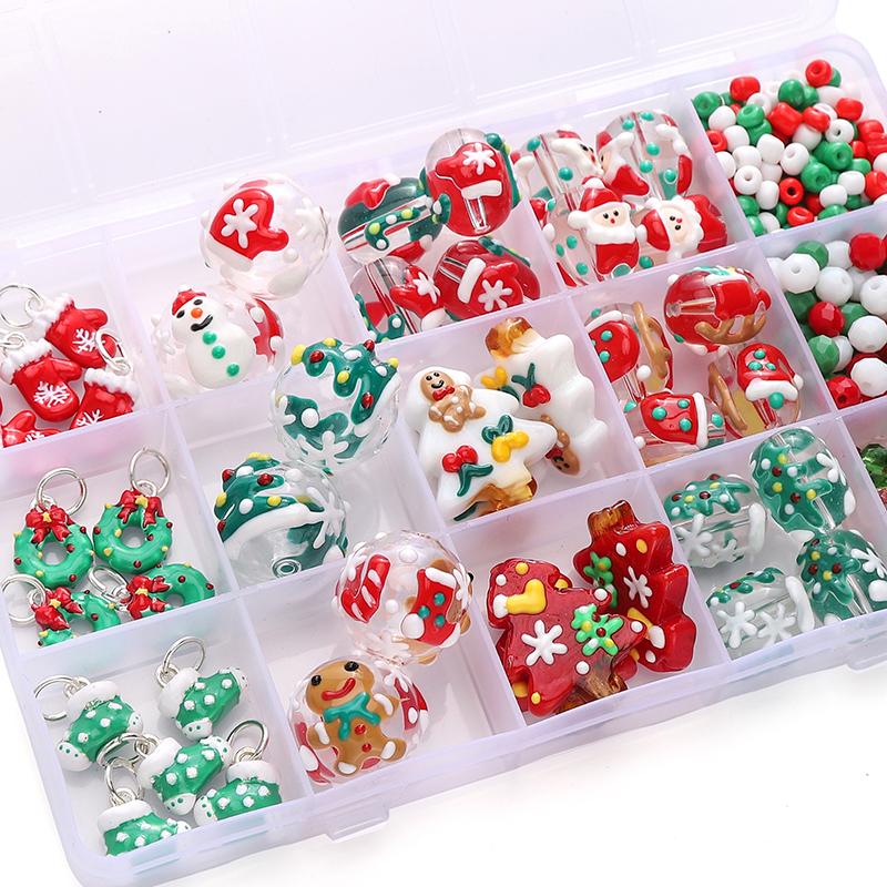 1pc/bag Christmas Series Glazed Colored Hand-Painted Beads DIY Bracelet Necklace Earrings Jewelry Accessories