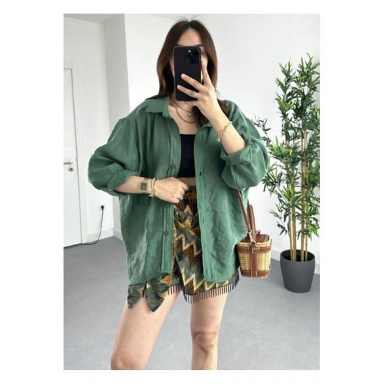 Cămașă de damă cu buzunar supradimensionat, cu umăr în jos