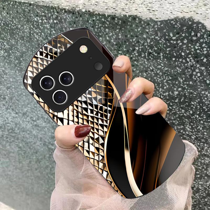 Abstract Geometry Art For iPhone 17 16 15 14 Pro 13 Plus 12 Mini 11 Pro Max XR X S 7 8 Elliptical Tempered Glass Phone Case