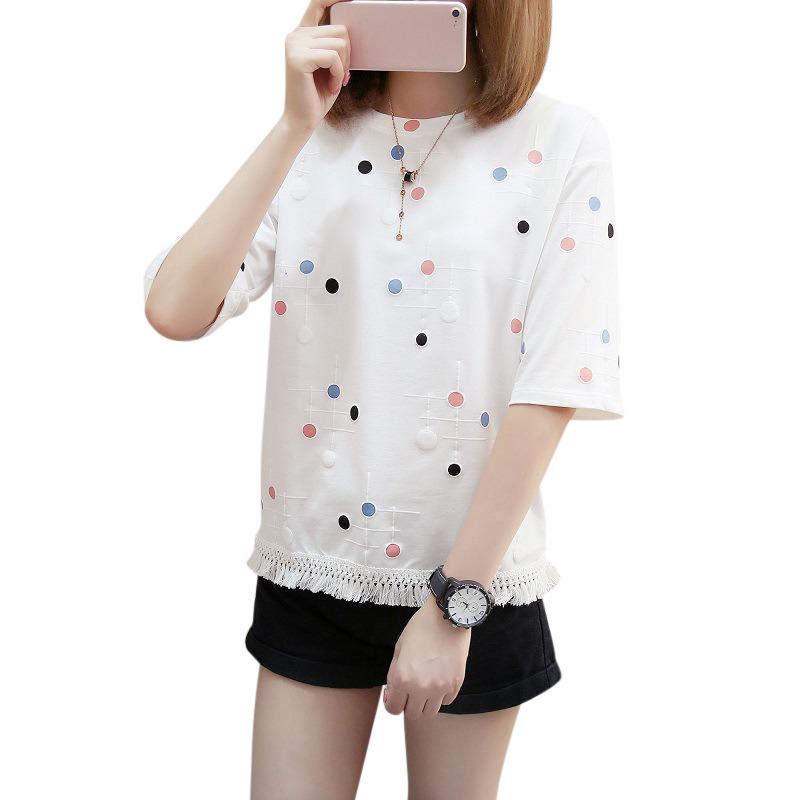 

Свободные повседневные топы с круглым вырезом и кисточками, женские блузки с короткими рукавами, рубашки XL