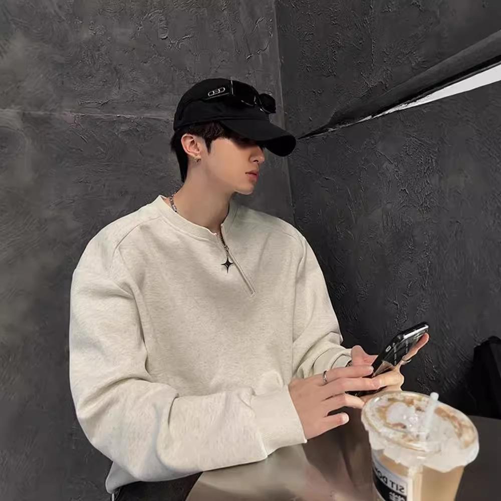 

Свитшот с цветочным принтом и молнией до середины серого цвета для мальчиков, с круглым вырезом, свободного кроя, нишевый дизайн, верхняя одежда XXL